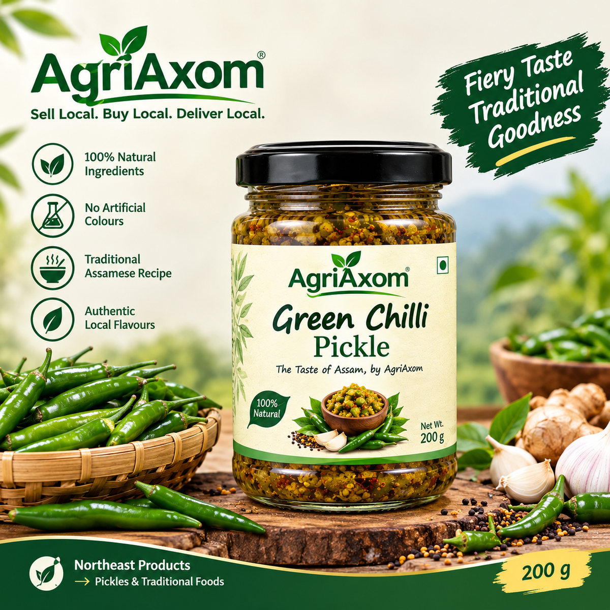 AgriAxom Green Chilli Pickle
